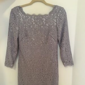 Adrianna Papell Silver Sequin and Lace Dress